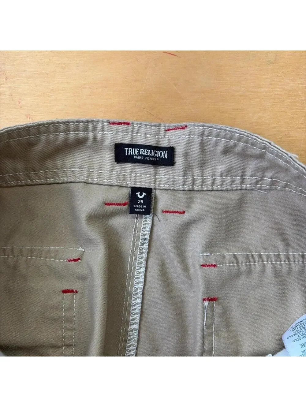 True Religion Men Size 29x31 Cargo Stitched Pants Straight Leg Tan RN#112790!